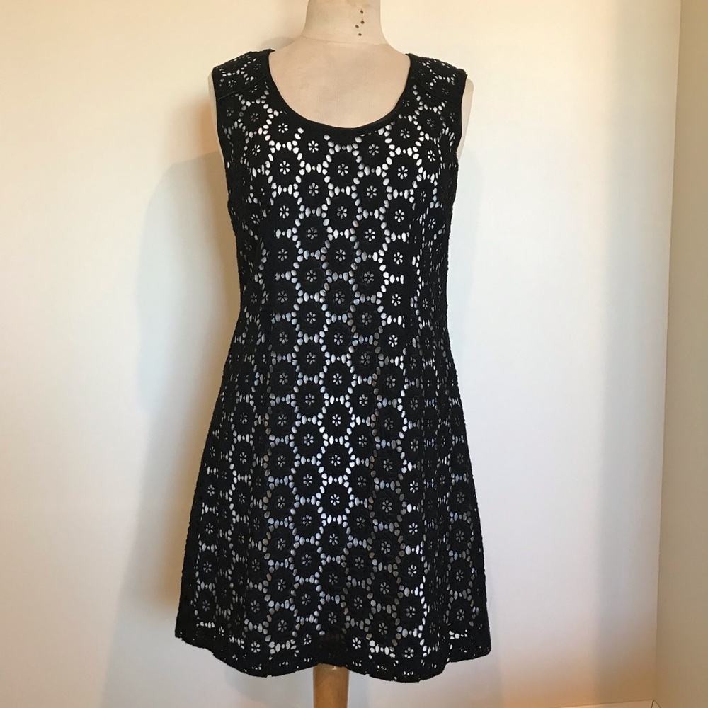 Tahari black and white eyelet dress